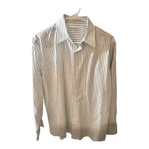 Banana Republic Black & White Striped Fitted Cotton Shirt, Size 15-15 1/2.